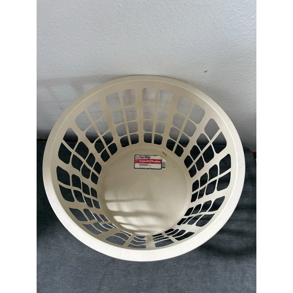 Vtg Serilite 1 Bushel Round Almond Laundry Basket Clothes Made‎ In USA #1266